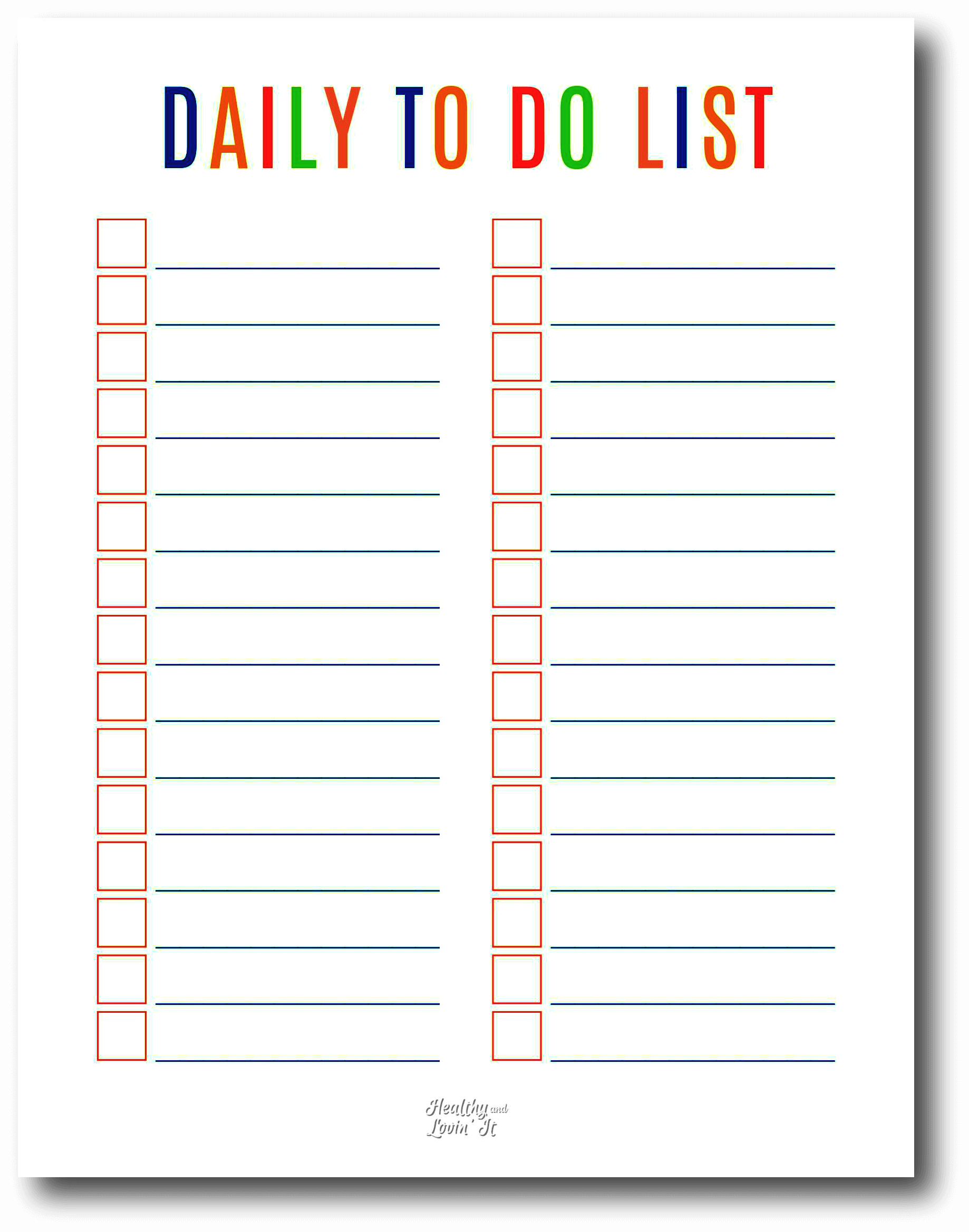 Free To Do List - Healthy and Lovin' It