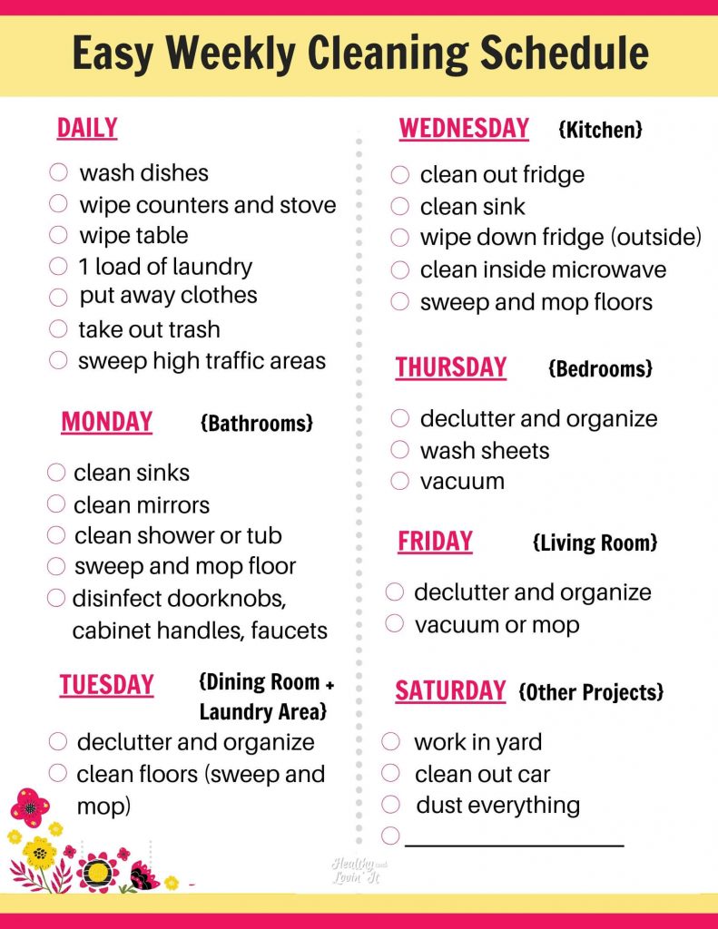 Free Printable Cleaning Schedule - Daily, Weekly, and Monthly Checklists