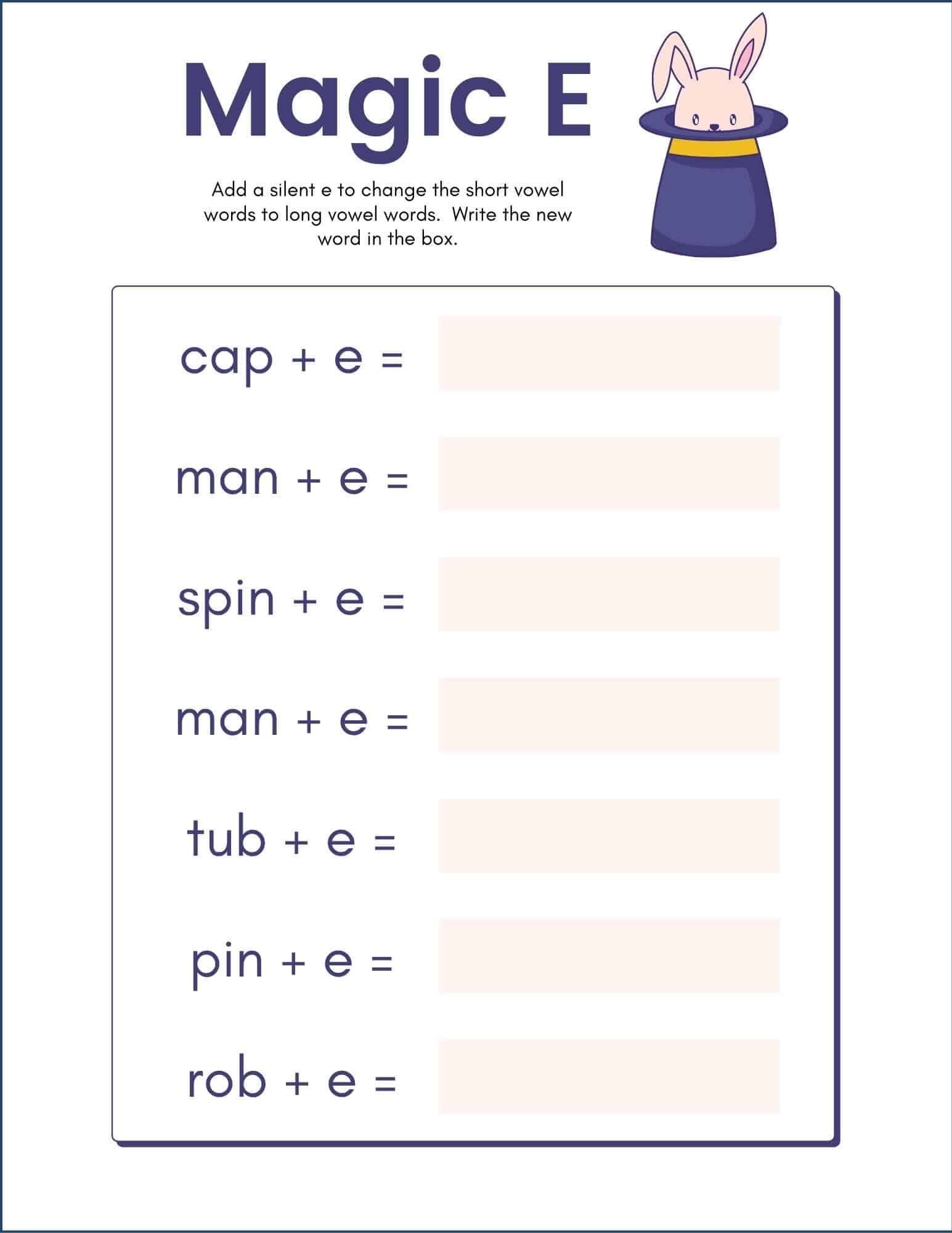 free printable magic e worksheet introduce long vowels