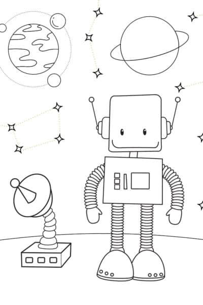 cute robot coloring page pdf