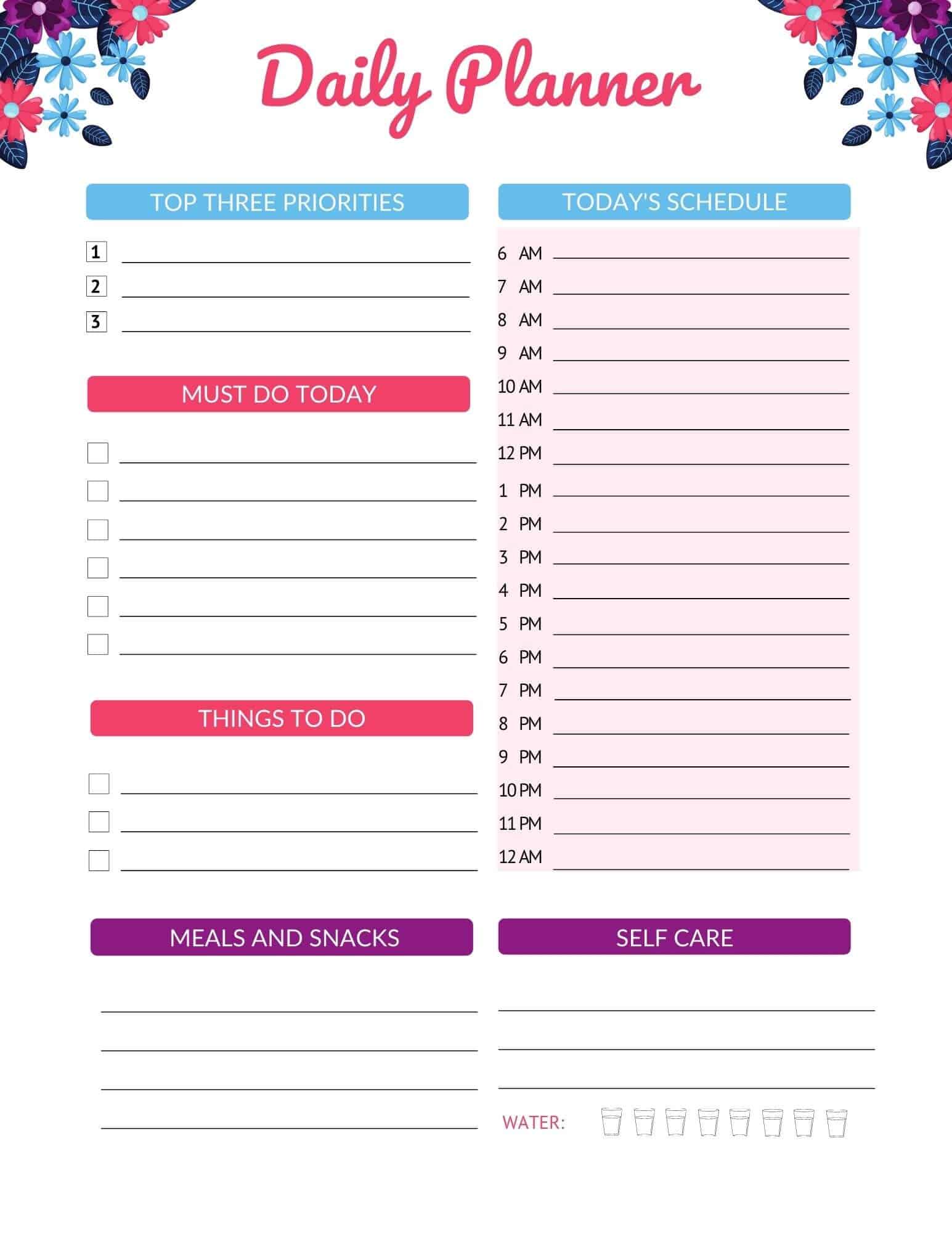 Cute Printable Daily Planner Free Template