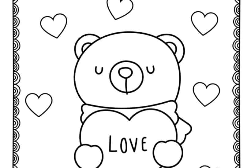 bear Valentine's Day coloring pages