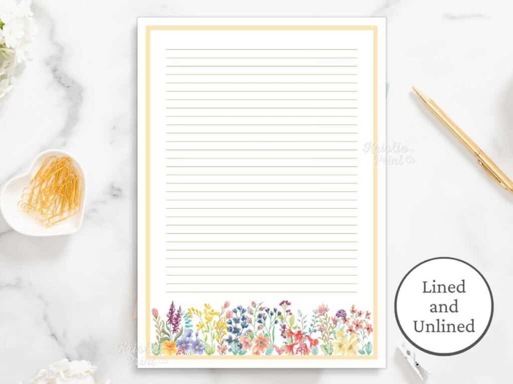Floral Writing Paper Printable - Printable Lined Writing Paper- Instant  Download - Botanical Stationery Paper - Note paper
