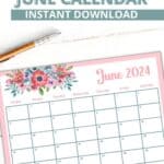 free June aesthetic calendar