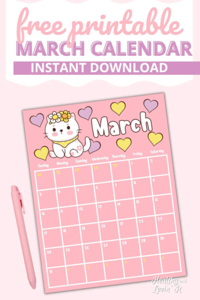 cute March calendar kawaii theme